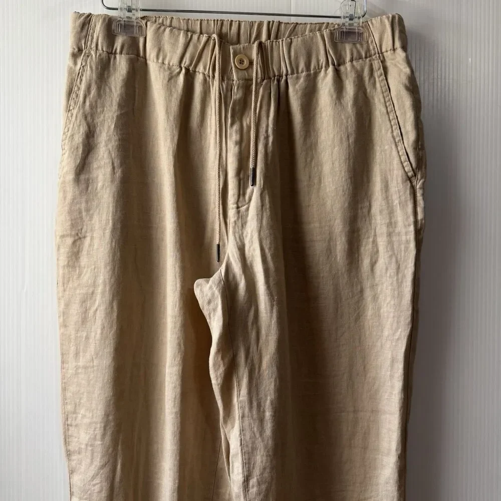 Quince Women's 100% European Linen Pants Driftwood Beige Size Medium Pockets